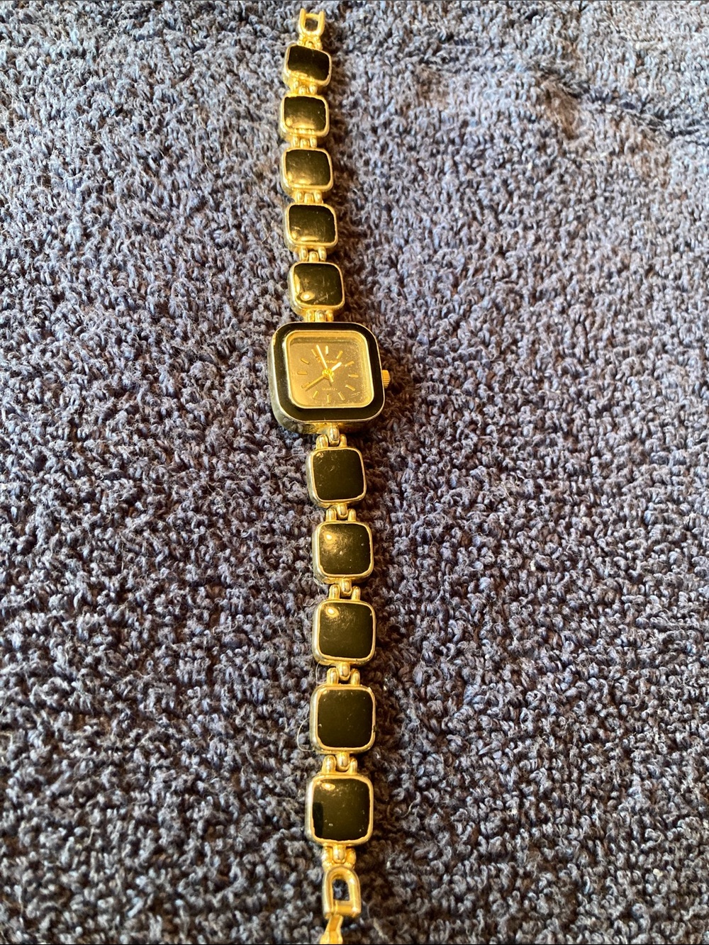 Gold-Tone Black Square Link Women's Watch Bracelet Keeps Perfect Time